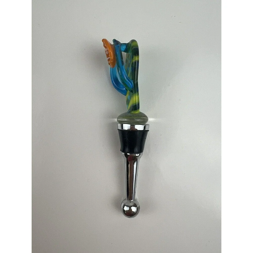 Blown Art Glass Grape Sandal Flip Flop Bottle Cork Stopper Liquor Bottle Accent
